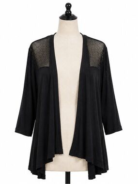 Cable & Gauge Black Mesh Open Front Cardigan Duster 3/4 Sleeve size XL
